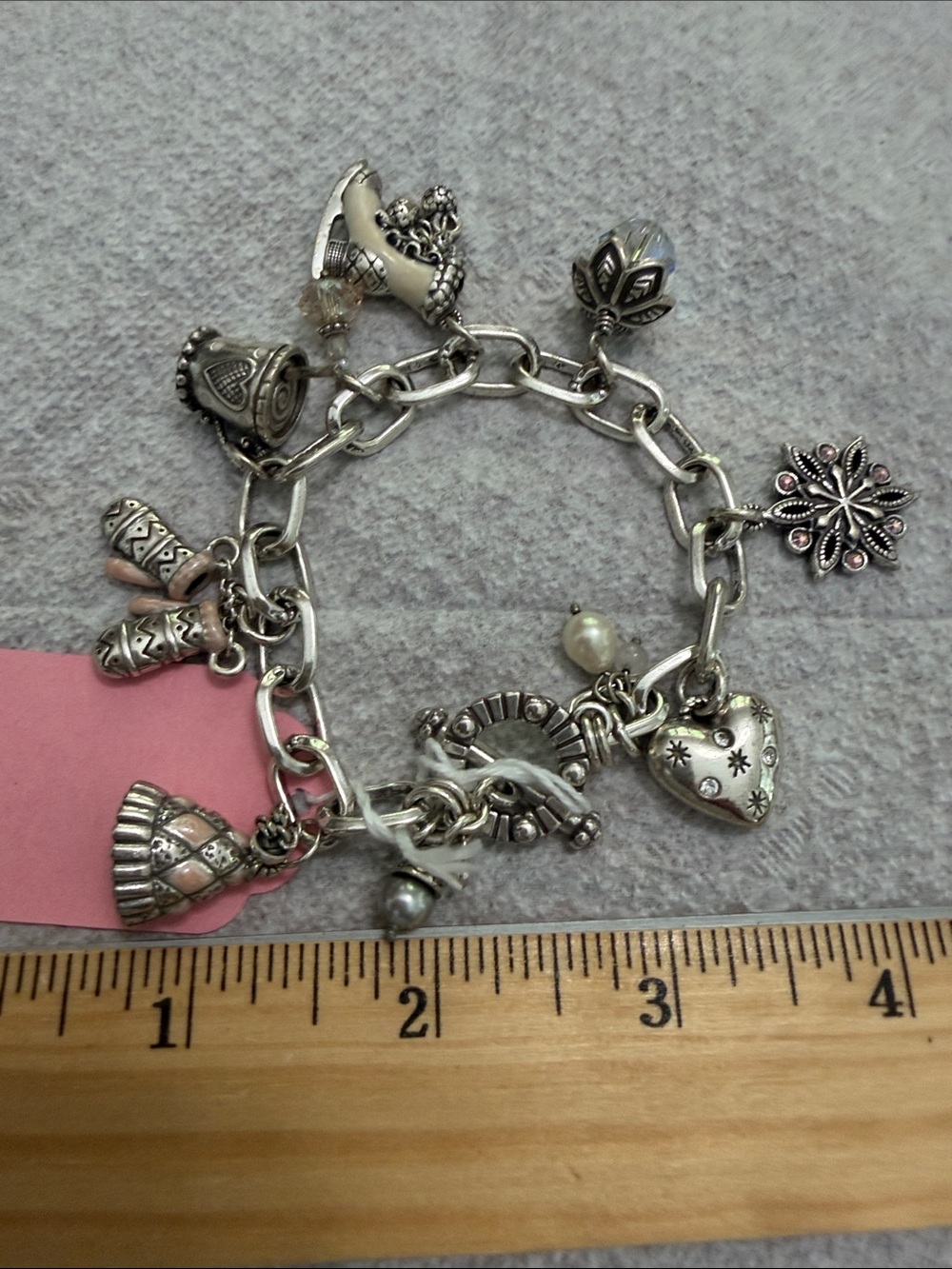 Brighton Charm Bracelet with Heart & Floral Charms - Silver tone